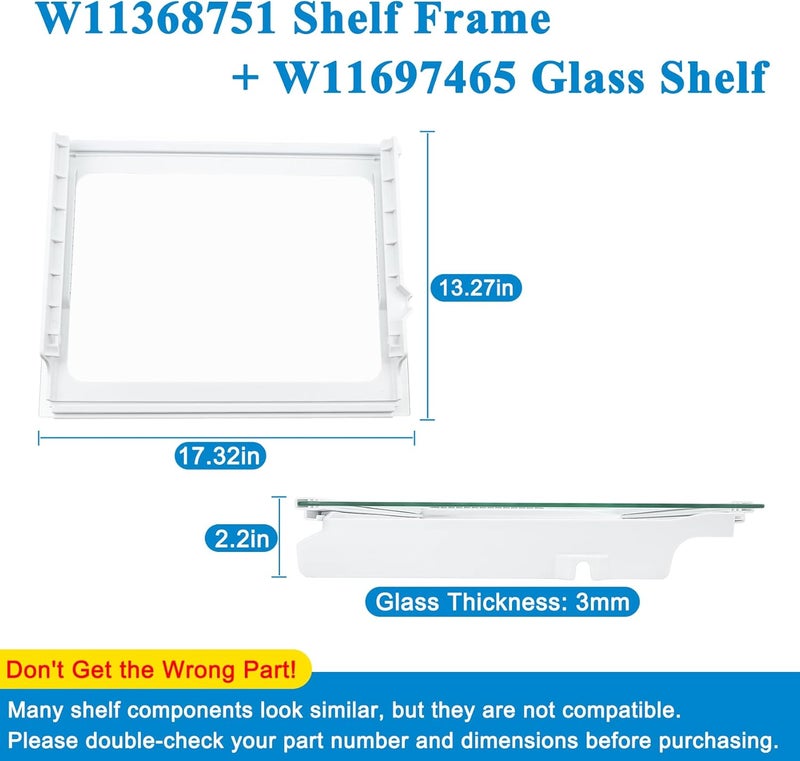 Garsoo W11368751, W11697465 Refrigerator Crisper Drawer Cover Assembly (Frame+Glass) Compatible with for whirlpool, maytag, ikea, replaces W10905531, W10904001 Shelf Frame and W11449890 Glass Shelf - Image 2